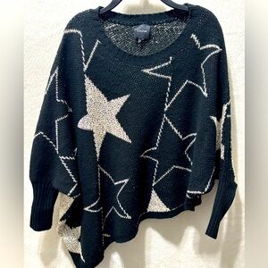 Cliche’ Oversized Asymmetrical Grunge Swiftie Black and Cream Star Sweater